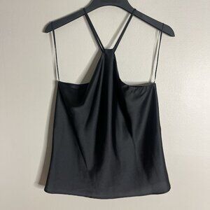 Renee C Size Medium Satin Black Halter Blouse Top